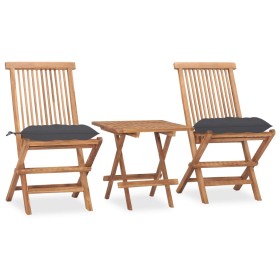 Klappbare Garten-Essgruppe mit 3-teiligen Kissen aus Teakholz von vidaXL, Gartensets - Ref: Foro24-3063213, Preis: 157,99 €, ...