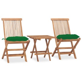 Klappbare Garten-Essgruppe mit 3-teiligen Kissen aus Teakholz von vidaXL, Gartensets - Ref: Foro24-3063218, Preis: 159,83 €, ...