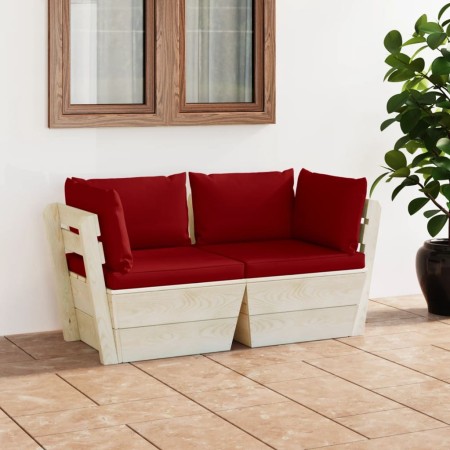 2-seater garden pallet sofa with fir wood cushions by vidaXL, Garden sets - Ref: Foro24-3063393, Price: 168,83 €, Discount: %