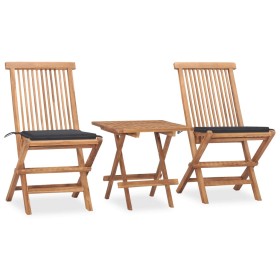 Klappbare Garten-Essgruppe mit 3-teiligen Kissen aus Teakholz von vidaXL, Gartensets - Ref: Foro24-3063198, Preis: 162,29 €, ...