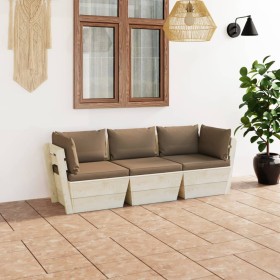 3-Sitzer-Gartensofa aus Paletten mit Kissen aus Tannenholz von vidaXL, Gartensets - Ref: Foro24-3063404, Preis: 292,22 €, Rab...