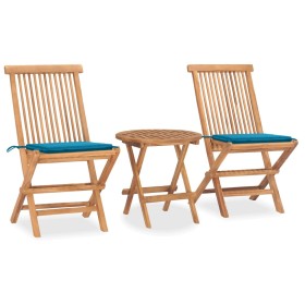 Folding 3-piece teak wood garden dining set with cushions by vidaXL, Garden sets - Ref: Foro24-3063175, Price: 156,99 €, Disc...