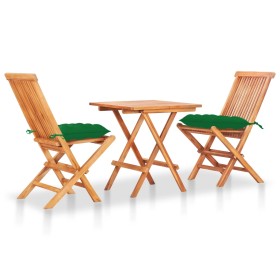 3-teiliges Bistroset aus massivem Teakholz mit grünen Kissen von vidaXL, Gartensets - Ref: Foro24-3063245, Preis: 175,75 €, R...