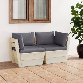 2-seater garden pallet sofa with fir wood cushions by vidaXL, Garden sets - Ref: Foro24-3063384, Price: 154,99 €, Discount: %