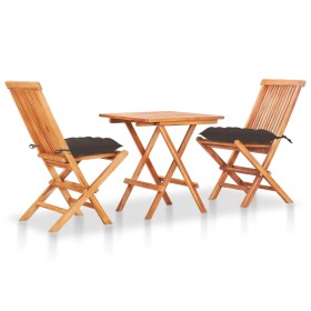 Bistro set 3 pieces solid teak wood and taupe gray cushions by vidaXL, Garden sets - Ref: Foro24-3063248, Price: 167,99 €, Di...