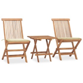 Folding garden dining set 3 pieces teak wood cushions by vidaXL, Garden sets - Ref: Foro24-3063200, Price: 162,06 €, Discount: %