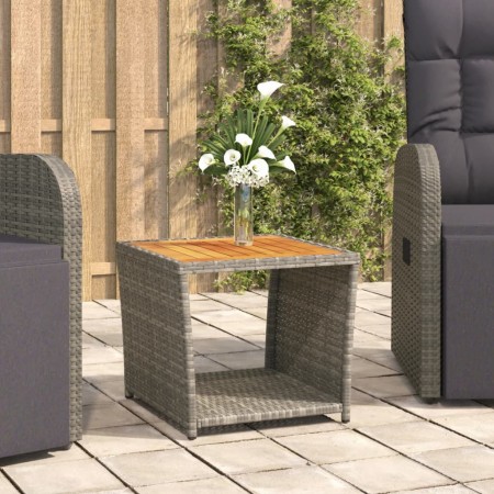 Schwarzer Couchtisch aus synthetischem Rattan und Oberfläche aus Akazienholz von vidaXL, Gartentische - Ref: Foro24-319559, P...