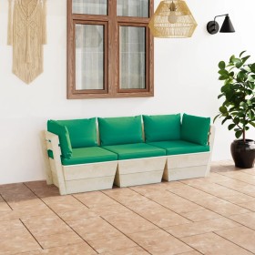 3-seater garden pallet sofa with fir wood cushions by vidaXL, Garden sets - Ref: Foro24-3063401, Price: 226,99 €, Discount: %