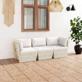 3-seater garden pallet sofa with fir wood cushions by vidaXL, Garden sets - Ref: Foro24-3063398, Price: 287,85 €, Discount: %