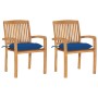 Garden chairs 2 pcs solid teak wood with blue cushions by vidaXL, Garden chairs - Ref: Foro24-3063277, Price: 248,09 €, Disco...