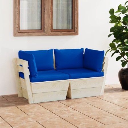 2-seater garden pallet sofa with fir wood cushions by vidaXL, Garden sets - Ref: Foro24-3063394, Price: 167,74 €, Discount: %