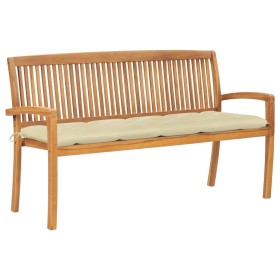 Stackable garden bench with solid teak wood cushion 159 cm by vidaXL, garden benches - Ref: Foro24-3063323, Price: 239,99 €, ...