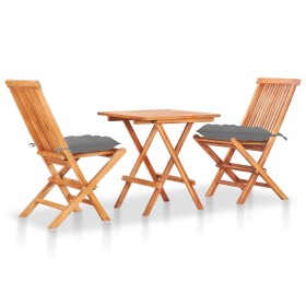 Bistro set 3 pieces solid teak wood with gray cushions by vidaXL, Garden sets - Ref: Foro24-3063241, Price: 176,01 €, Discoun...