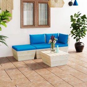 Garden furniture made of 4-piece pallets and fir wood cushions by vidaXL, Garden sets - Ref: Foro24-3063436, Price: 235,99 €,...