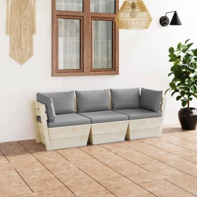 Garden pallet sofa, 3-seater with fir wood cushions by vidaXL, Garden sets - Ref: Foro24-3063397, Price: 262,06 €, Discount: %