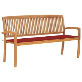 Stackable garden bench and cushion solid teak wood 159 cm by vidaXL, garden benches - Ref: Foro24-3063312, Price: 255,99 €, D...