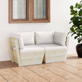 2-seater garden pallet sofa with fir wood cushions by vidaXL, Garden sets - Ref: Foro24-3063386, Price: 198,51 €, Discount: %