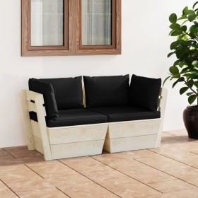 2-seater garden pallet sofa with fir wood cushions by vidaXL, Garden sets - Ref: Foro24-3063391, Price: 177,27 €, Discount: %