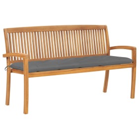 Stackable garden bench with solid teak wood and cushion, 159 cm. by vidaXL, garden benches - Ref: Foro24-3063322, Price: 253,...