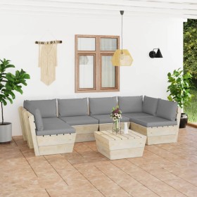 Garden furniture made of 7-piece pallets and fir wood cushions. by vidaXL, Garden sets - Ref: Foro24-3063589, Price: 510,61 €...