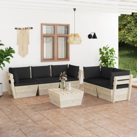 Garden furniture made of 6 pallet pieces and fir wood cushions. by vidaXL, Garden sets - Ref: Foro24-3063523, Price: 484,01 €...