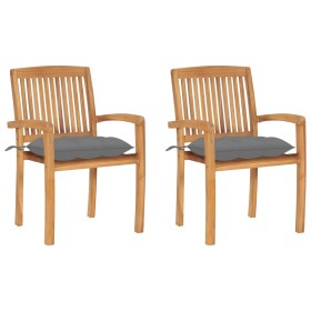 Garden chairs 2 pcs solid teak wood with gray cushions by vidaXL, Garden chairs - Ref: Foro24-3063268, Price: 248,09 €, Disco...