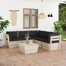 Garden furniture made of 6 pallet pieces and fir wood cushions. by vidaXL, Garden sets - Ref: Foro24-3063535, Price: 492,43 €...