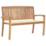 Stackable garden bench and cushion solid teak wood 128.5 cm by vidaXL, garden benches - Ref: Foro24-3063281, Price: 185,36 €,...