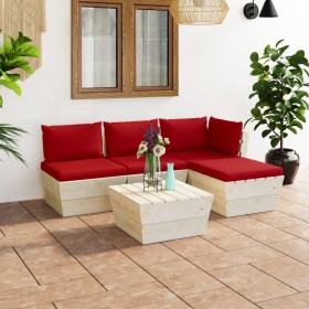 5-piece pallet garden furniture and fir wood cushions by vidaXL, Garden sets - Ref: Foro24-3063462, Price: 290,99 €, Discount: %