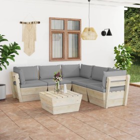 6-teilige Gartenmöbel aus Paletten und Kissen aus Tannenholz von vidaXL, Gartensets - Ref: Foro24-3063529, Preis: 443,97 €, R...