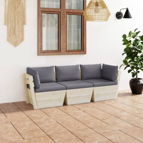 3-Sitzer-Gartensofa aus Paletten mit Kissen aus Tannenholz von vidaXL, Gartensets - Ref: Foro24-3063396, Preis: 262,06 €, Rab...