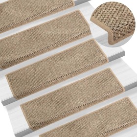 Alfombrilla autoadhesiva escalera sisal 15 uds beige 65x21x4 cm de vidaXL, Alfombrillas para escalones - Ref: Foro24-326890, ...