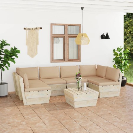 7-piece pallet garden furniture and fir wood cushions by vidaXL, Garden sets - Ref: Foro24-3063591, Price: 514,99 €, Discount: %