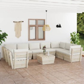 10-piece pallet garden furniture and fir wood cushions by vidaXL, Garden sets - Ref: Foro24-3063626, Price: 801,88 €, Discoun...