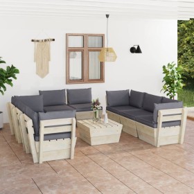 9-teilige Gartenmöbel aus Paletten und Kissen aus Tannenholz von vidaXL, Gartensets - Ref: Foro24-3063648, Preis: 630,99 €, R...