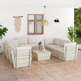 Garden furniture made of 9-piece pallets and fir wood cushions. by vidaXL, Garden sets - Ref: Foro24-3063650, Price: 854,31 €...