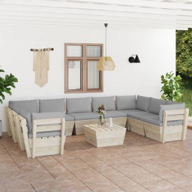 Garden furniture made of 10 pallet pieces and fir wood cushions. by vidaXL, Garden sets - Ref: Foro24-3063625, Price: 753,99 ...