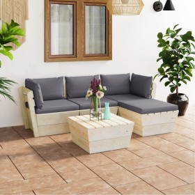 Garden furniture made of 5-piece pallets and fir wood cushions by vidaXL, Garden sets - Ref: Foro24-3063468, Price: 316,86 €,...