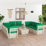 9-piece pallet garden furniture and fir wood cushions by vidaXL, Garden sets - Ref: Foro24-3063653, Price: 692,05 €, Discount: %