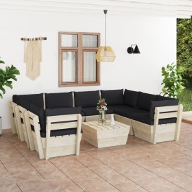 9-piece pallet garden furniture and fir wood cushions by vidaXL, Garden sets - Ref: Foro24-3063607, Price: 755,62 €, Discount: %