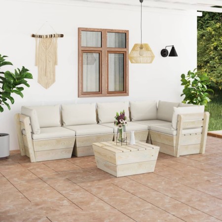 6-piece pallet garden furniture and fir wood cushions by vidaXL, Garden sets - Ref: Foro24-3063566, Price: 508,07 €, Discount: %