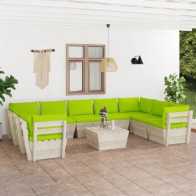 10-piece pallet garden furniture and fir wood cushions by vidaXL, Garden sets - Ref: Foro24-3063635, Price: 737,99 €, Discoun...