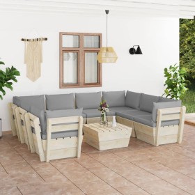 9-piece pallet garden furniture and fir wood cushions by vidaXL, Garden sets - Ref: Foro24-3063601, Price: 637,57 €, Discount: %