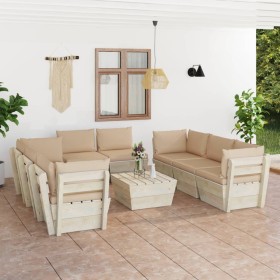 9-piece pallet garden furniture and fir wood cushions by vidaXL, Garden sets - Ref: Foro24-3063651, Price: 658,99 €, Discount: %