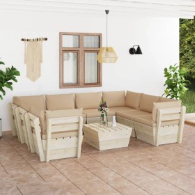 9-piece pallet garden furniture and fir wood cushions by vidaXL, Garden sets - Ref: Foro24-3063603, Price: 658,02 €, Discount: %