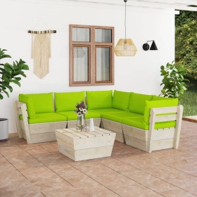 6-piece pallet garden furniture and fir wood cushions by vidaXL, Garden sets - Ref: Foro24-3063539, Price: 435,99 €, Discount: %