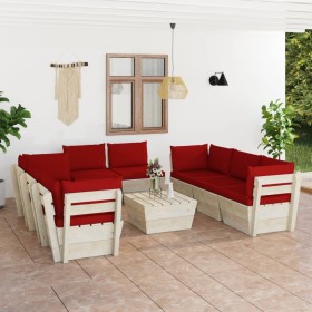 9-piece pallet garden furniture and fir wood cushions by vidaXL, Garden sets - Ref: Foro24-3063657, Price: 734,42 €, Discount: %