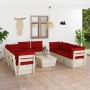 9-piece pallet garden furniture and fir wood cushions by vidaXL, Garden sets - Ref: Foro24-3063657, Price: 734,42 €, Discount: %