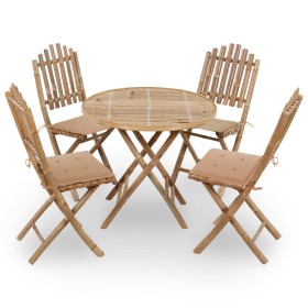 Folding 5-piece outdoor dining set with bamboo cushions by vidaXL, Garden sets - Ref: Foro24-3063963, Price: 262,85 €, Discou...