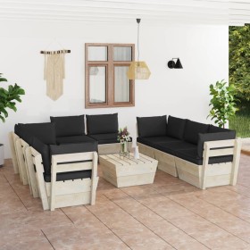 9-teilige Gartenmöbel aus Paletten und Kissen aus Tannenholz von vidaXL, Gartensets - Ref: Foro24-3063655, Preis: 647,12 €, R...